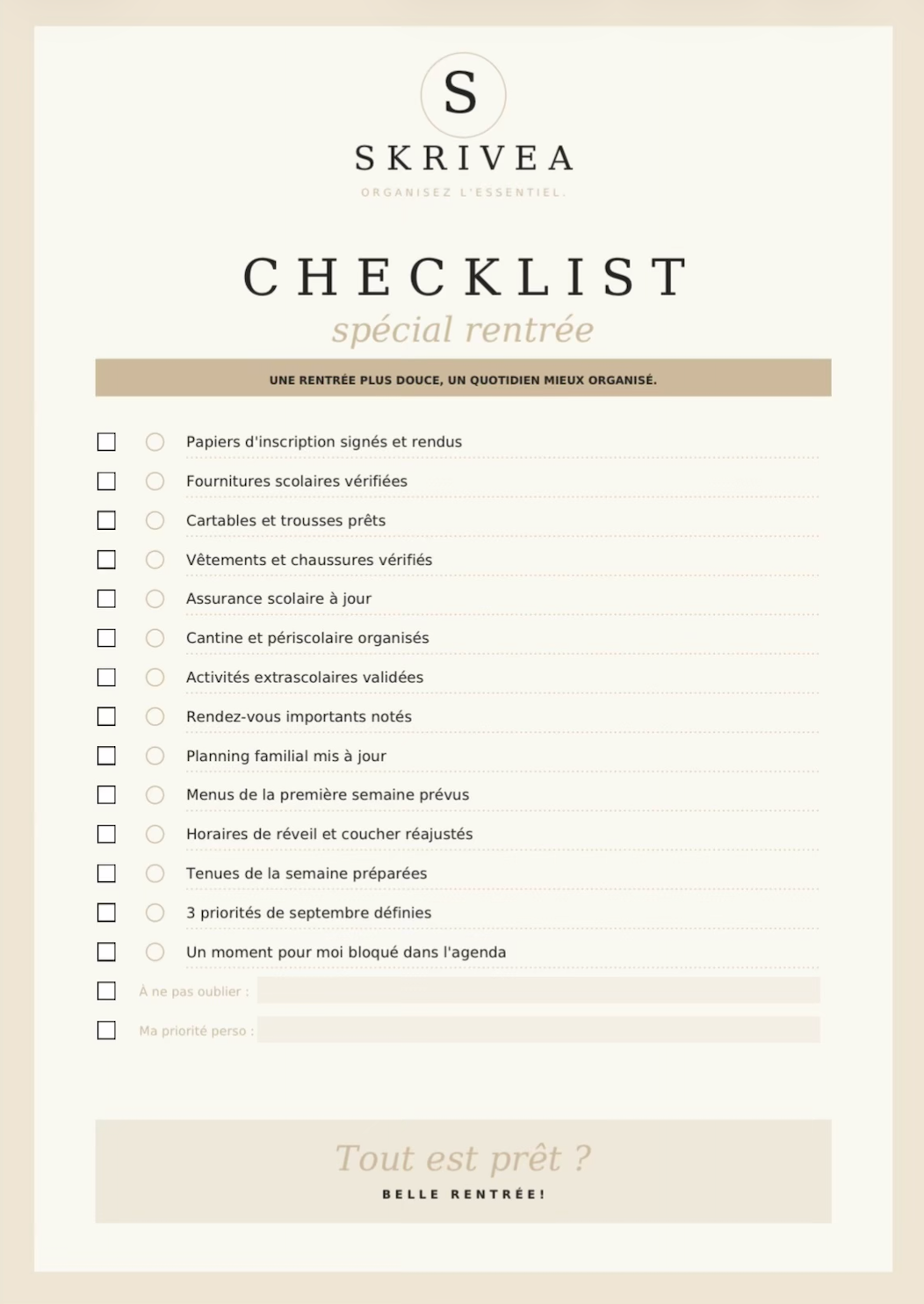 Checklist Rentrée — offerte